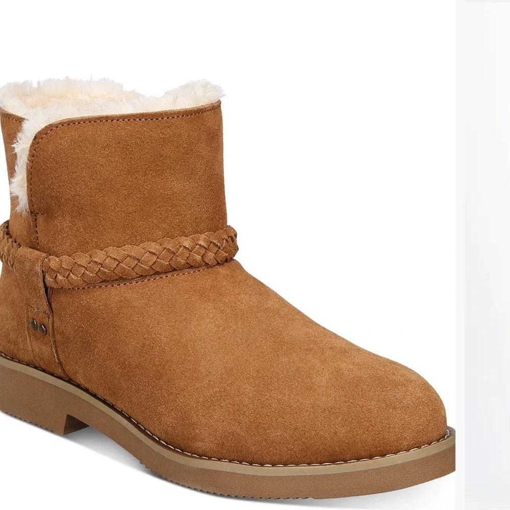 Kaii Cold-Weather Ankle Booties, Tan Ankle Boots with Faux Fur New In Box